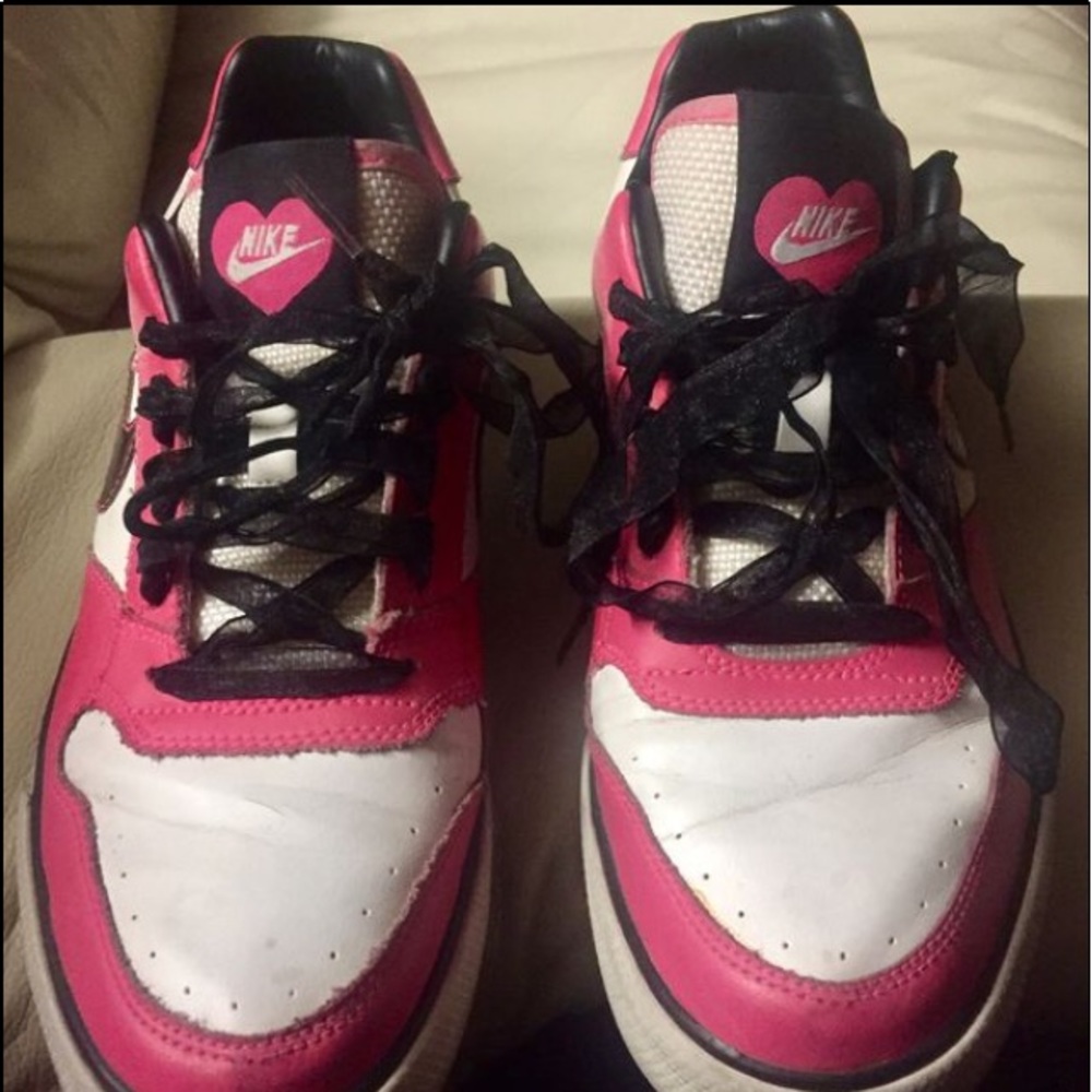 NIKES - Pink & Black - “ Heart” women’s siz e 9